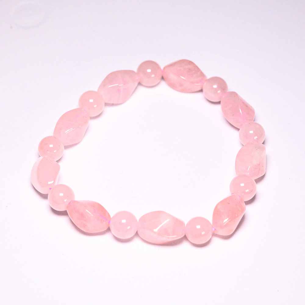 ROSENQUARZ Arnband, ovale und runde Steine